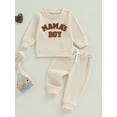 thumbnail image 4 of Caoirhny Baby Toddler Boy Fall Clothes Set 6 12 18 24 Months 2T 3T Letter Embroidery Long Sleeve Sweatshirt Elastic Waist Pants 2 Piece Waffle Outfit, 4 of 9