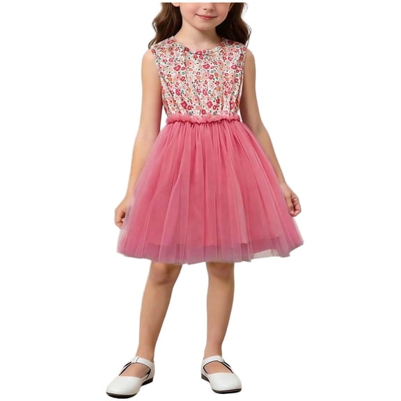 NAISIBABY Girls Floral Tutu Dress Size 7, Sleeveless Crewneck Party Princess Summer Casual Dresses (0-8T)