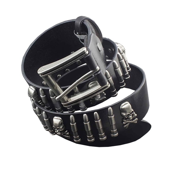 Cool Mens Bullet Skull Stud Punk Rock Biker Real Leather Belt Waistband