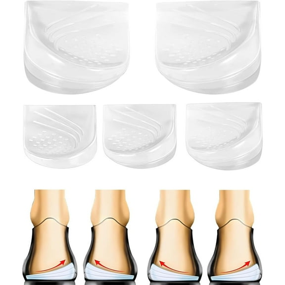 Tutuviw 1 Pairs 3 Layers Adjustable Supination & Pronation Correction Heel Insoles,Self-Adhesive Medial & Lateral Heel Wedge Inserts,Silicone Heel Cushions for Foot Alignment Bow Legs (Clear,Size:S)