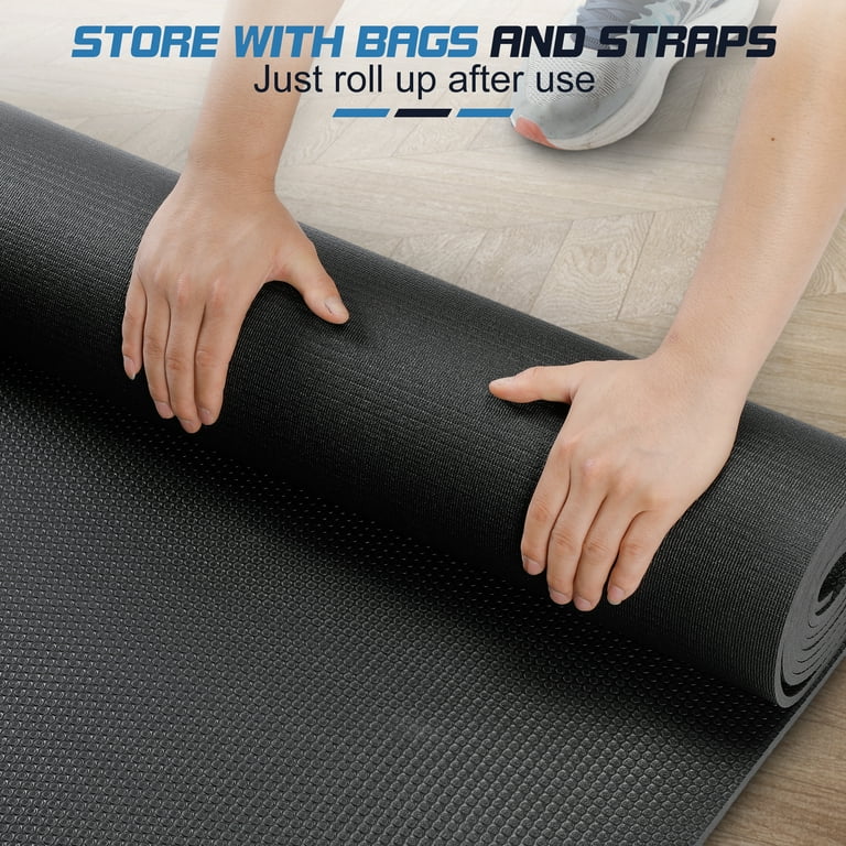 12 x6 Black Gym Mat Thick Large Exercise Yoga Mat for Men and Women Aerobics Skipping Rope Gym Equipment Perfect for Home and Gym Workouts