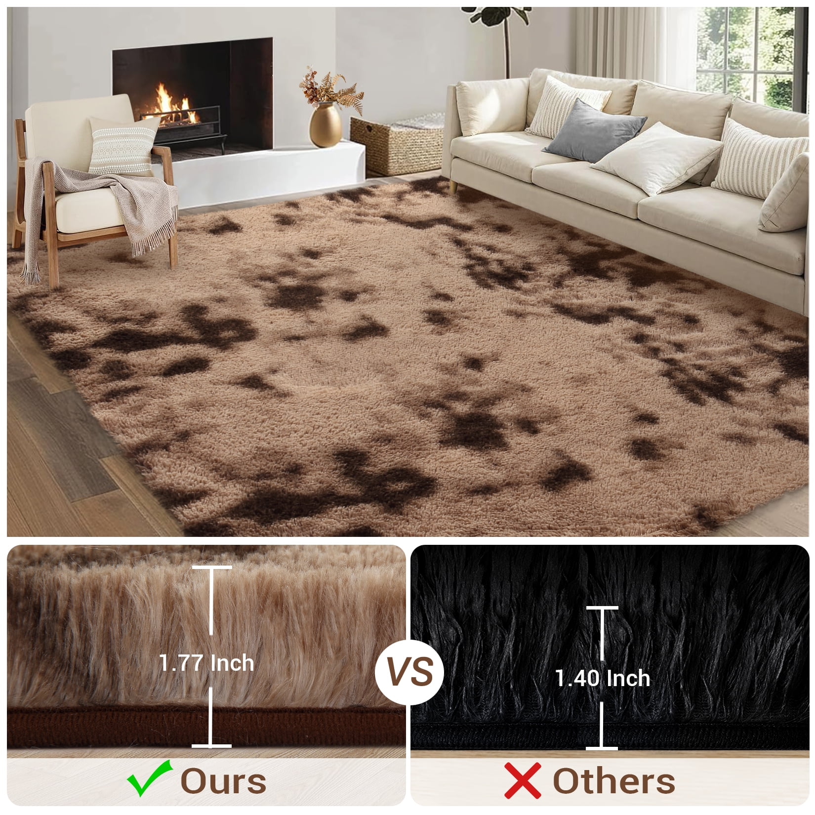 HOMERRY Fluffy Area Rug 8' x 10' Plush Fluffy Rugs Shaggy Carpet Rugs for Bedroom Living Room, Brown