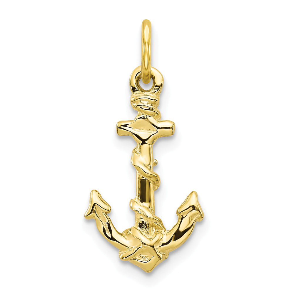 Real 10kt Gold Fine Jewelry Solid Anchor Dia Cut Brushed Finish Pendant Charm 