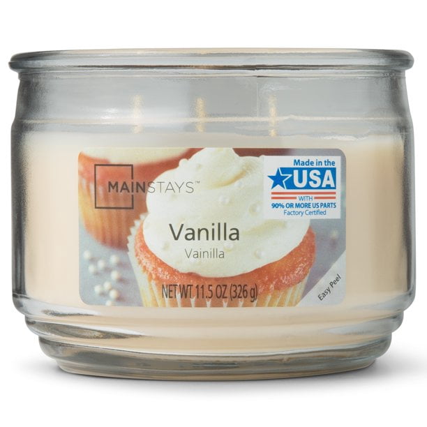 Mainstays Vanilla 3-Wick Scented Jar Candle, 11.5 oz., 4-Pack