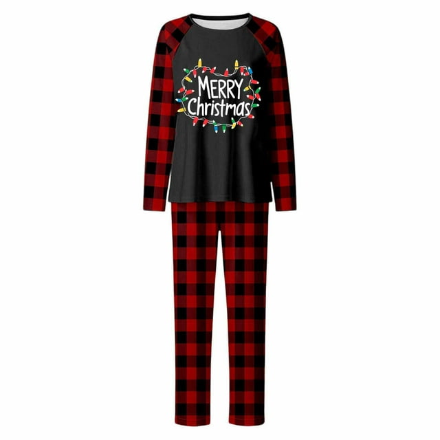 RXMEKW Flannel Print Long Sleeve Top And Pants Pajama Set For Women, Family Matching, Red Polyester, XXL