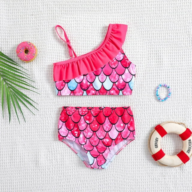 Toddler Girl Swimsuit 2 Piece Bikini Set Swimwear Striped Ruffle Athletic Bathing Suits 12-24 Months