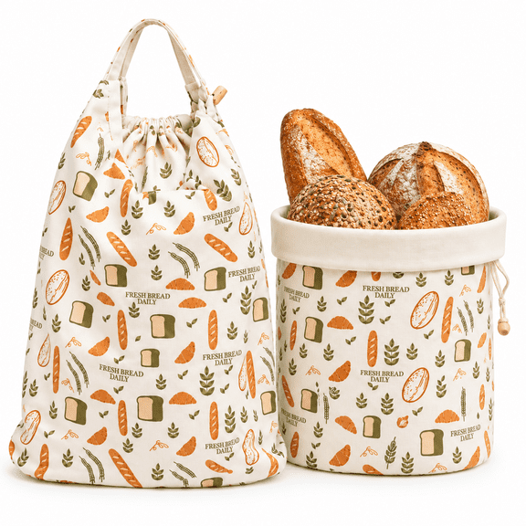 2-Pack Extra-Large Bread Storage Bags, Reusable Canvas Bread Bags for Homemade Sourdough & Baguettes, Farmhouse Kitchen Countertop Bread Keeper with Drawstring & Stand-Up Design