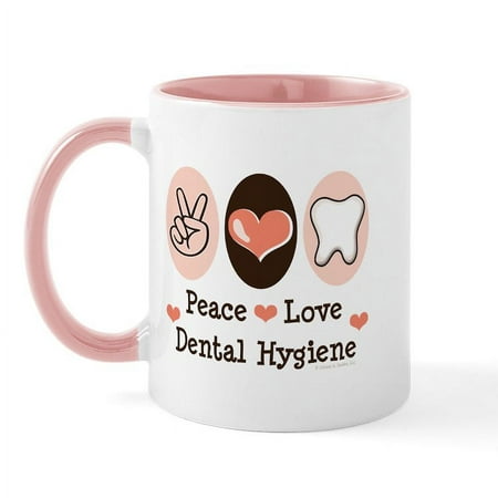 

CafePress - Peace Love Dental Hygiene Mug - 11 oz Ceramic Mug - Novelty Coffee Tea Cup