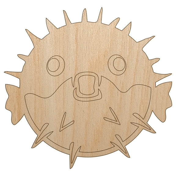Startled Puffer Fish Wood Shape Unfinished Piece Cutout Craft DIY Projects - 4.70 Inch Size - 1/8 Inch Thick