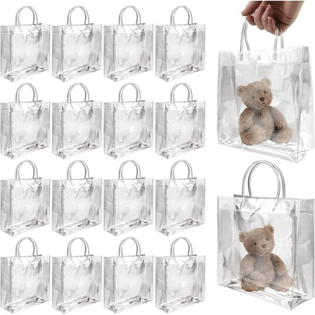 20 PCS Clear Plastic Gift Bags with Handle, Plastic Gift Tote Bag Clear Goodie Bag 28cm