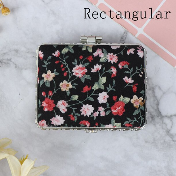 Espejo de maquillaje portátil negro a la moda para mujer, espejo redondo cuadrado pequeño plegable suave de doble cara, compatible con herramientas de maquillaje de viaje Gao Jinjia LED