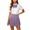 thumbnail image 3 of QATAINLAV Laides High Waisted Pleated Mini Skirt A-Line School Uniform Skirts with Bowknot 2 Piece Sets Purple M, 3 of 10