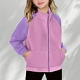 thumbnail image 2 of Girls' Fleece Jacket No Hood Color Block Fashion Warm Polar Sherpa Full Zip Mock Jacket Winter Coats with Pockets (8 Years, Pink), 2 of 7