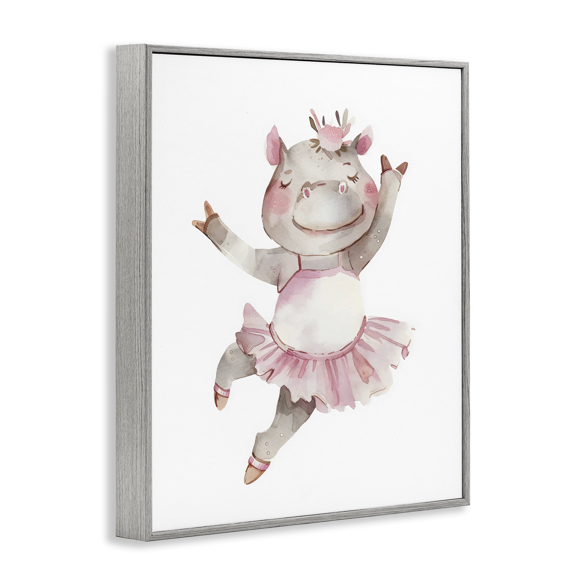 Stupell Industries Ballerina Hippo in Tutu Gray Framed Giclee Art, design by LSR Design Studio