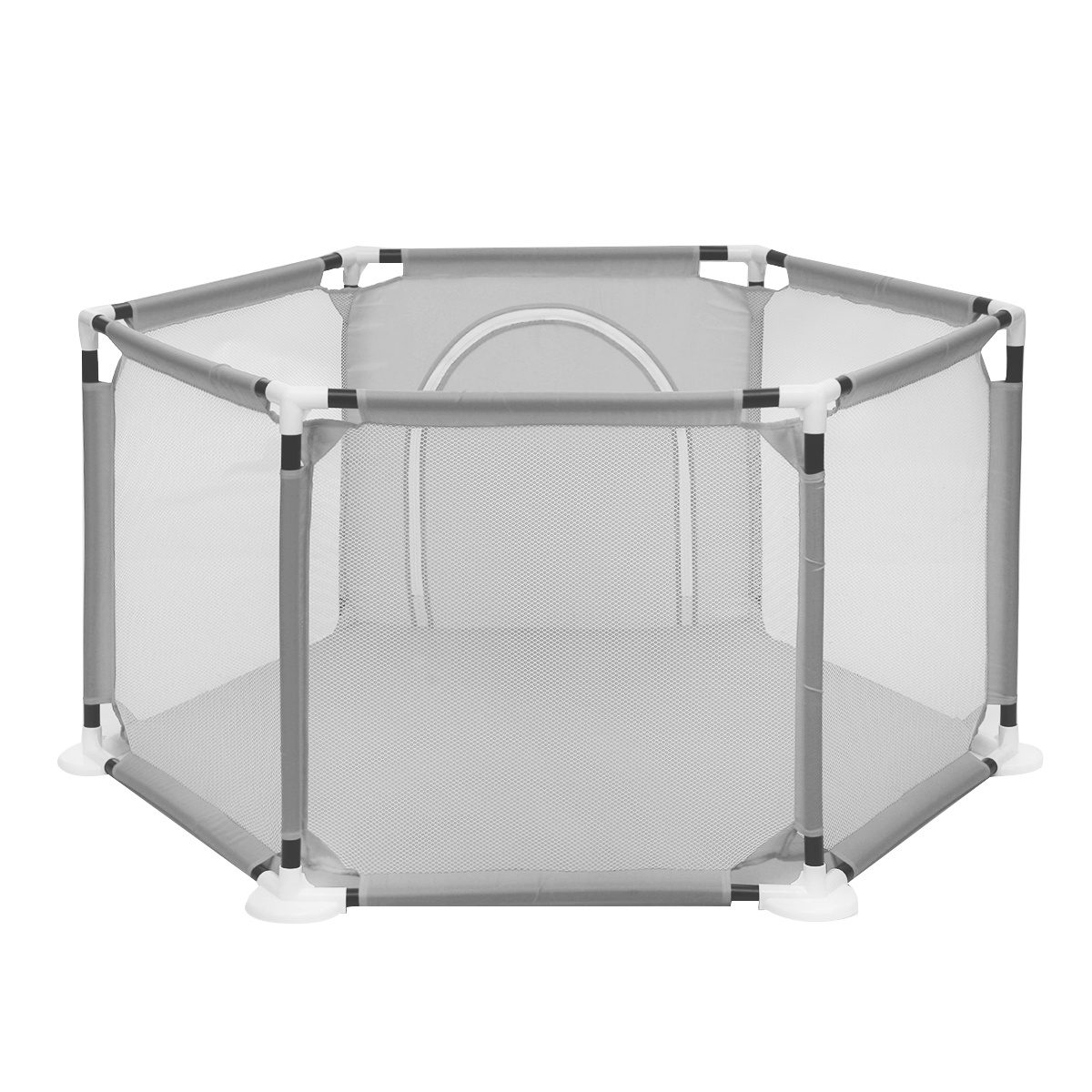 "SINGES Deluxe Portable Baby Playpen, 6-Panel Play Yard with Breathable Mesh & Zipper Door, Indoors or Outdoors Play Space Interactive  Fence for Babies Toddler Infant,Grey" - image 7 of 8