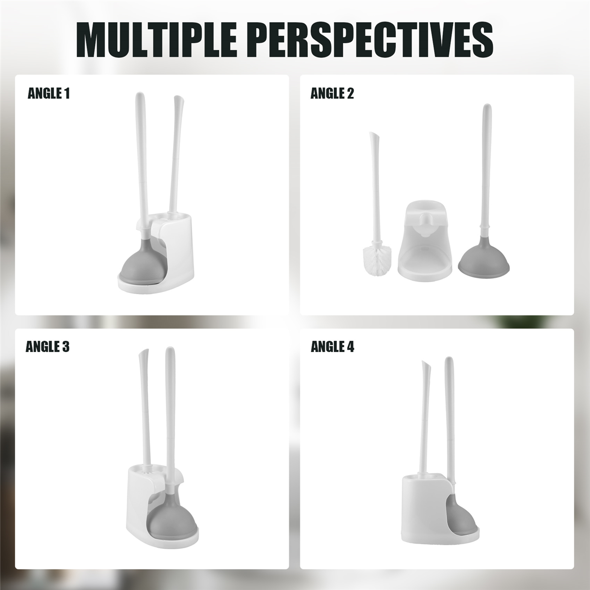 Toilet Plunger and Brush 2-In-1 Toilet Bowl Brush Plunger Set with Holder for Bathroom Cleaning Tools Combo with Stand A