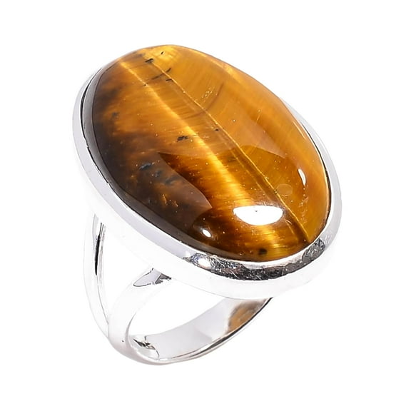 Large Oval Brown Tiger Eye Stone 925 Sterling Silver Statement Ring Gift Jewelry