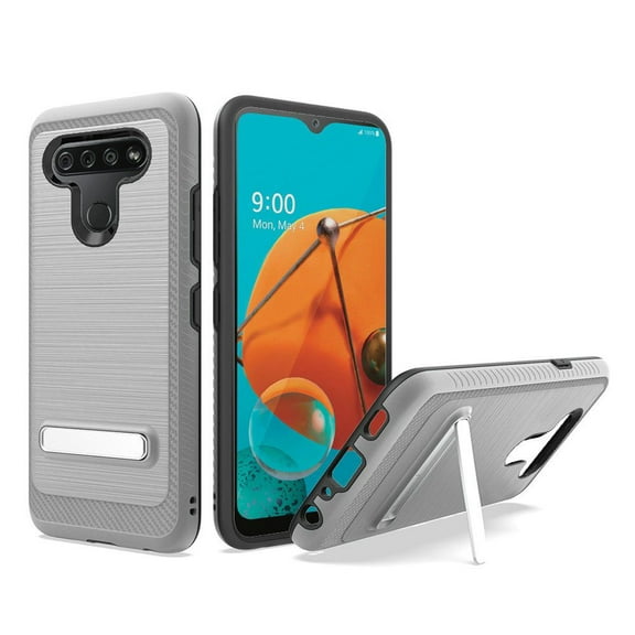 For Lg K51 Slim Brushed Hybrid With Design Edged Lining With Magnetic Kickstand - Grey