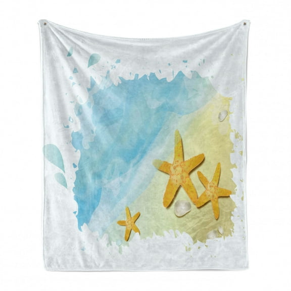 Starfish Soft Flannel Fleece Throw Blanket, Beach Sand and Small Rocks Aquatic Life Animals Exotic Vacation Theme, Cozy Plush for Indoor and Outdoor Use, 60" x 80", Multicolor, by Ambesonne