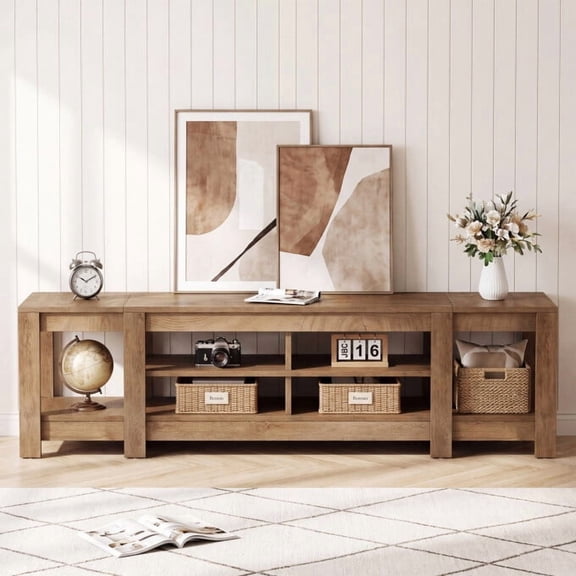 Tribesigns 79" Extra Long Console Table with Storage Shelves, Rustic Brown