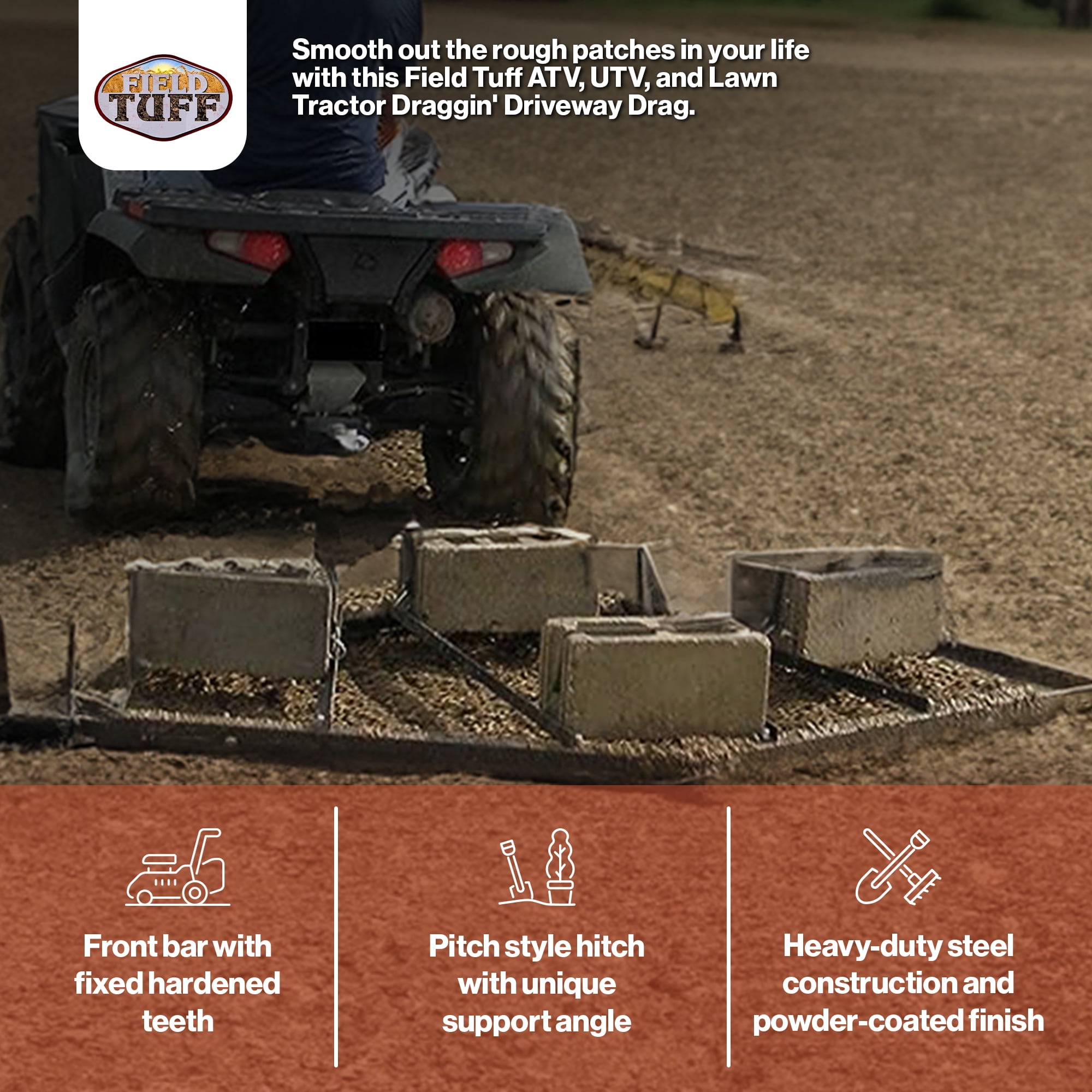 Field Tuff #FT-78DD Black Steel Driveway Drag for UTV