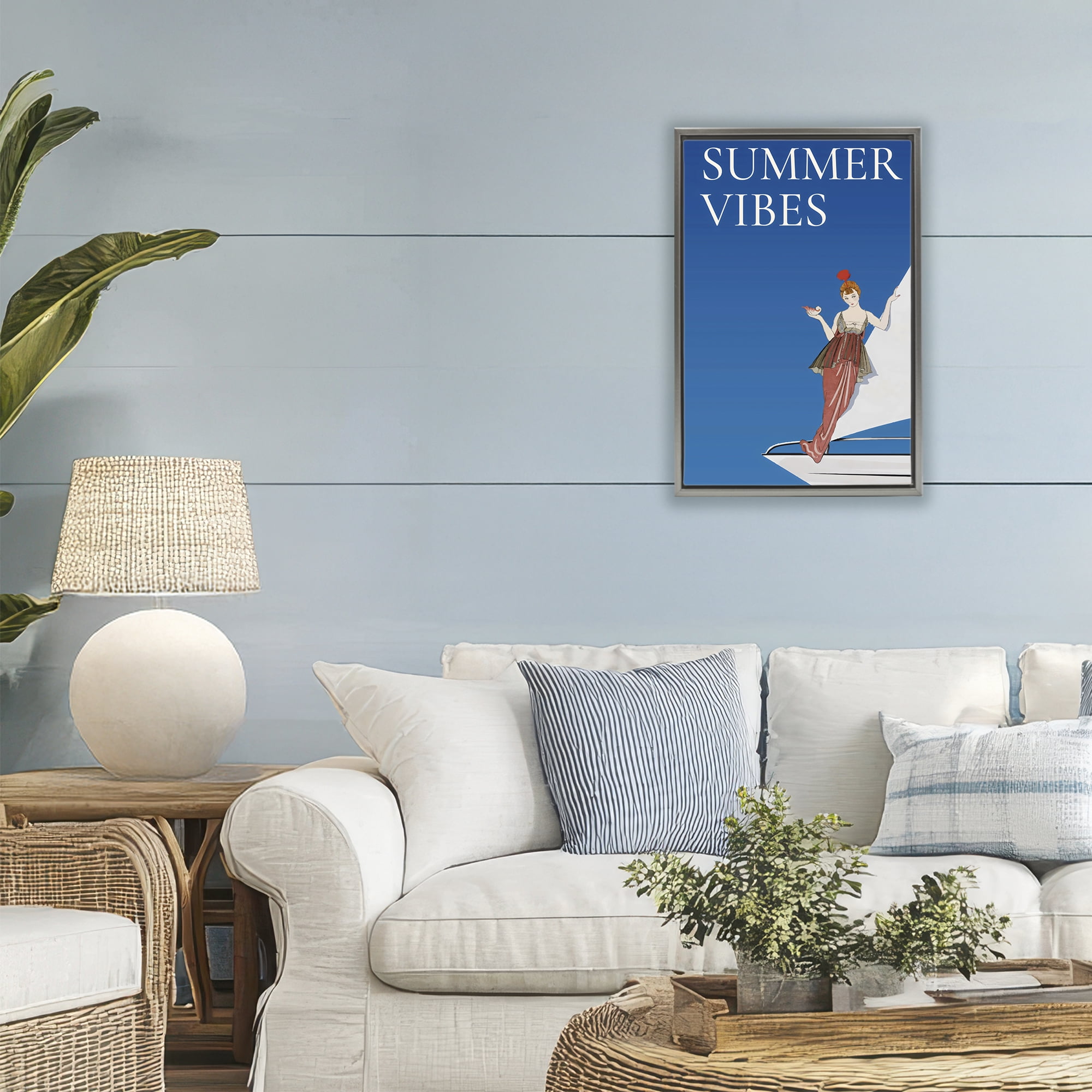 Stupell Industries Summer Vibes Vintage Yacht Gray Framed Floater Canvas Wall Art, design by Creative Studio