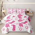 thumbnail image 2 of jejeloiu Chic Pink Cowgirl Boots Quilt Full Kids,Rustic Farmhouse Horseshoe Full Bedspread Sets For Girls,3 Pieces, 2 of 7