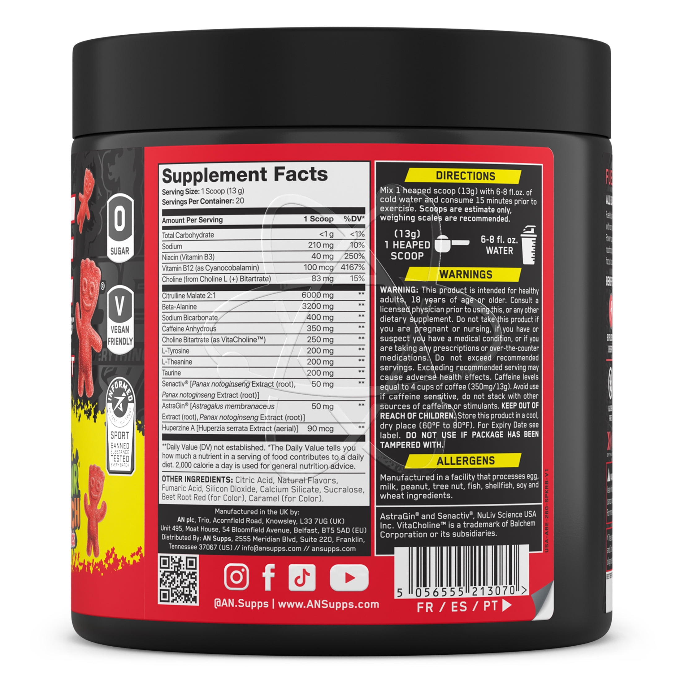 ABE Caffeine Pre Workout Powder, Sour Patch Kids Redberry Flavor, 20 Servings