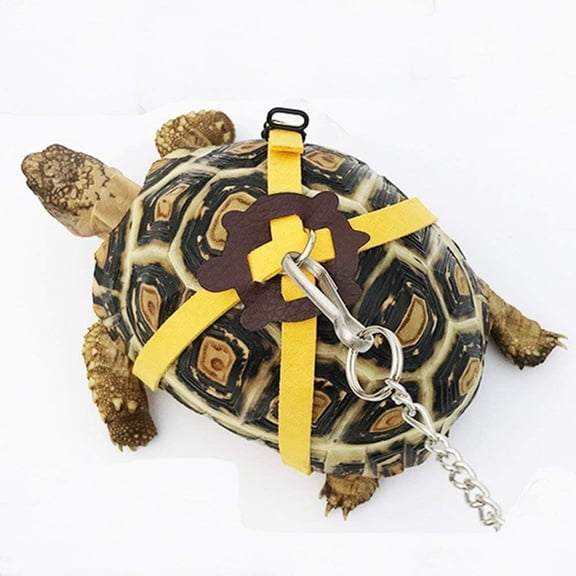 GASTROPOD Adjustable Turtle Harness Leashes Soft Leather Harness Strap for Tortoise Pet Outdoor Walking Lead Control Rope Chest Collar Leash for Turtle Supplies (M,Yellow)