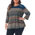 thumbnail image 7 of Agnes Orinda Womens Plus Size Blouses Color Block Striped Crew Neck 3/4 Sleeve Button Decor Patchwork Casual Tunic Tops 4X Blue, 7 of 7