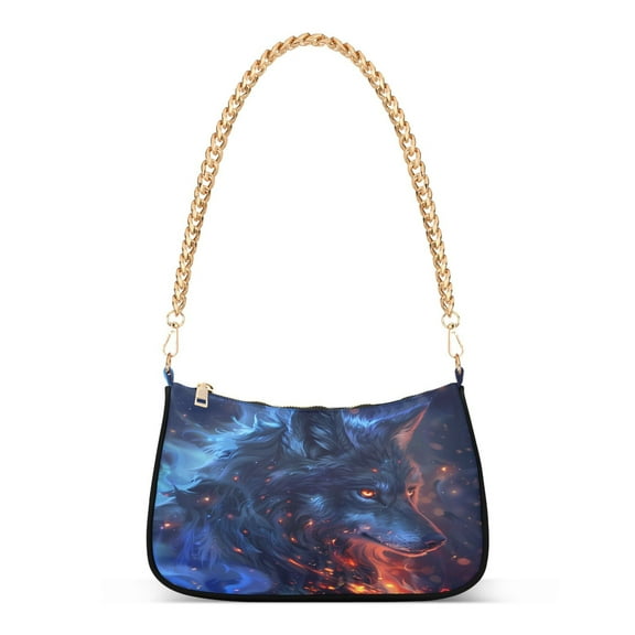Ryvnso Cool Alpha Wolf Womens Chain Shoulder Bag Tote Handbags Clutch Hobo Purse with Zipper for Travel