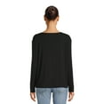 thumbnail image 3 of Time and Tru Women's Washed V-Neck T-Shirt with Long Sleeves, Sizes XS-XXXL, 3 of 5