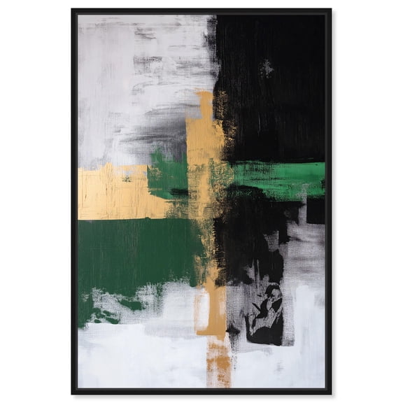 Gilded Green Shadows Canvas Green Abstract Art by Art Remedy, Black Frame, 10" x 15"