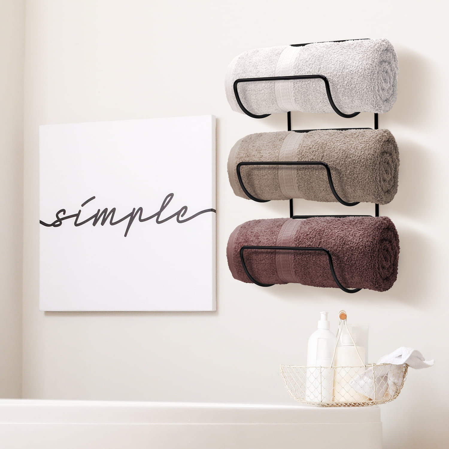 Sorbus Wall Mounted Metal Towel Rack Holder for Bathroom 2 x 2-Pack- Set of 4 (Black)