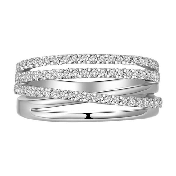 SFTING 1CT Wedding Band in Multi-Row Crossover Pave Zirconia for Women, Wrap Engagement Ring in 925 Sterling Silver for Her Silver Size 7