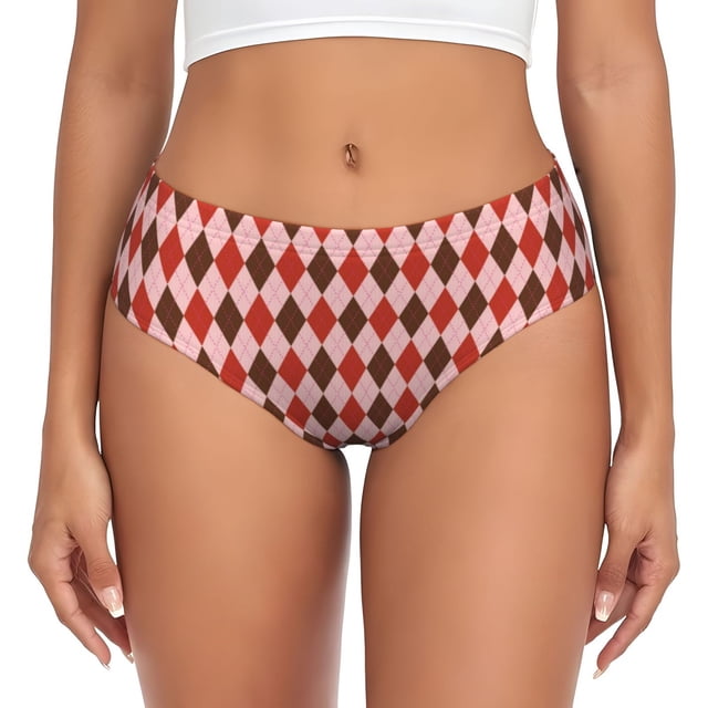 Kdxio Culottes Taille Haute pour Femmes Imprimé Carrés Rouges et Marron, sous-Vêtements en Coton Évacuant l'Humidité - Très Petit