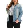 thumbnail image 1 of GRACE & GRANDEUR Juniors Plus Size Long Sleeve Button Down Jean Denim Jacket with Pockets, 1 of 7