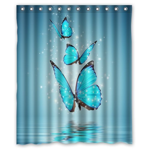 GreenDecor Butterfly Waterproof Shower Curtain Set with Hooks Bathroom