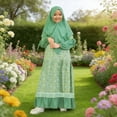thumbnail image 2 of KAUOD Girls 2 Piece Muslim Prayer Dress with Hijab 𝐈slamic Kids Flower Pattern Crew Neck Pullover Dresses Eid Abaya Clothes, 2 of 9