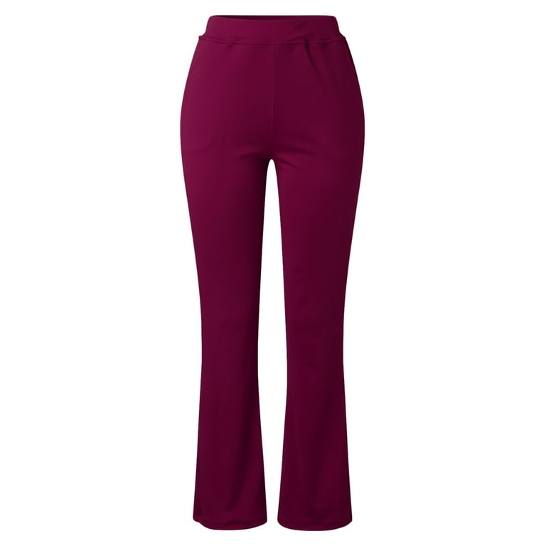 XFLWAM Women's Yoga Dress Pants Stretchy Work Slacks Business Casual  Straight Leg/Bootcut Pull on Trousers with Pockets Wine Red L