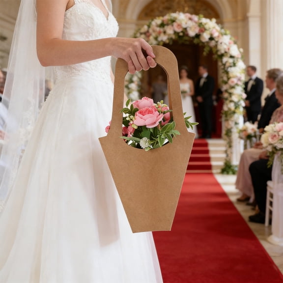 LOLIPPYY 20Pcs Kraft Paper Flower Carrier Tote Bags with Handle for Wedding Birthday Floral Presentation