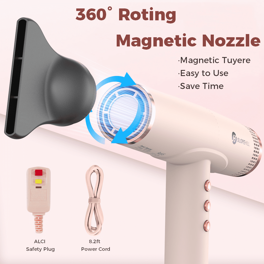 Slopehill Ionic Hair Dryer, 2000W Professional Blow Dryer with Diffuser, 110000 RPM High-Speed Brushless Motor, for Women Men Home Travel, Pink