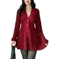 thumbnail image 2 of Women'S Sweater Dress Button V-Neck Long Sleeve Knit A-Line Mini Dress Red S, 2 of 9