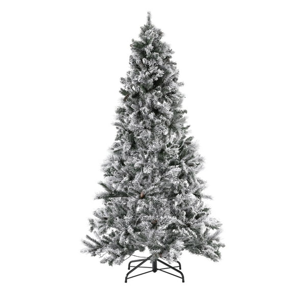 SAFAVIEH 7.5 Ft Pre-Lit Fully Decorated Artificial Christmas Tree With Pine Cones, Frosted White/Green