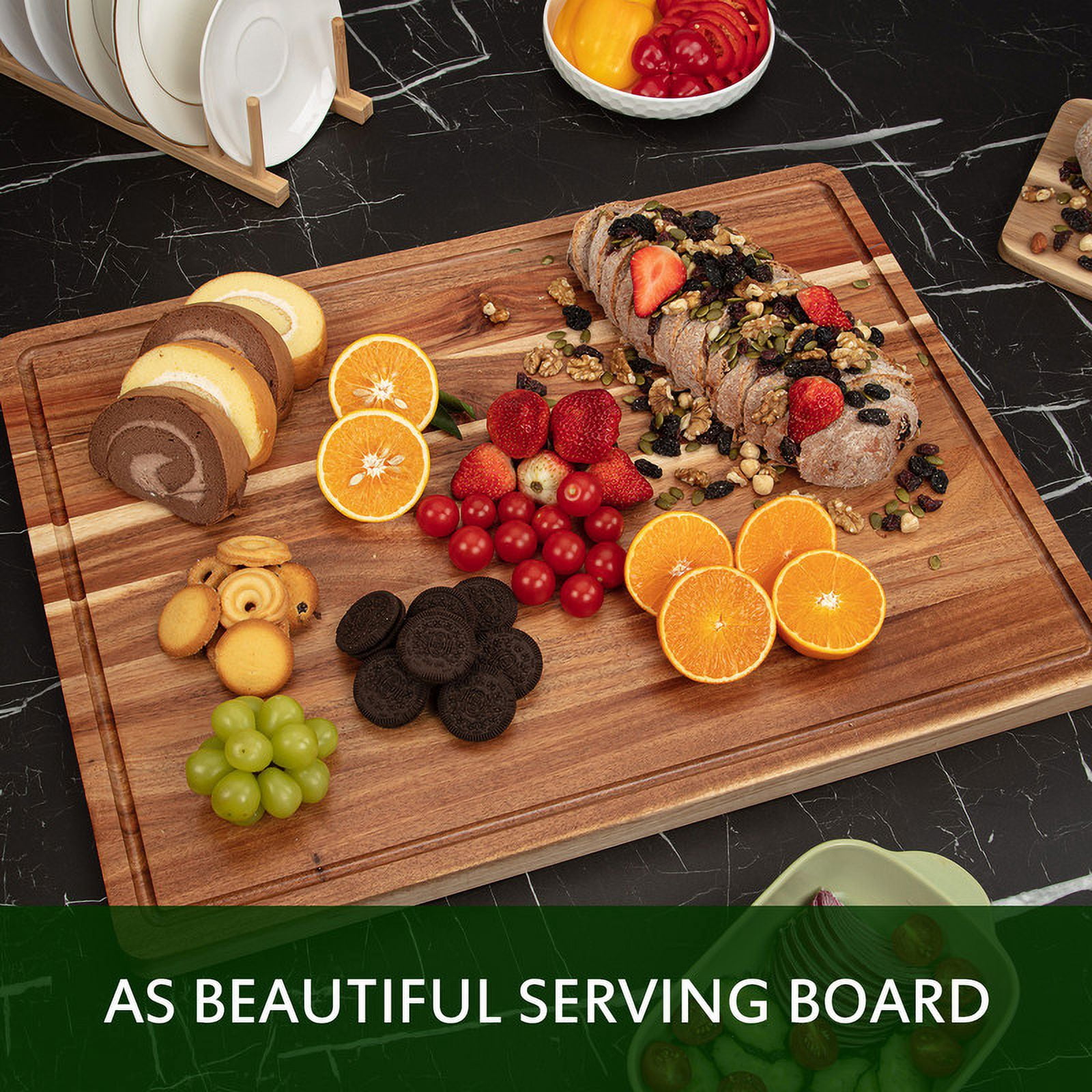 Wooden Cutting Boards for Kitchen, 24" x 18" Large Cutting Board with Juice Groove and Side Handle