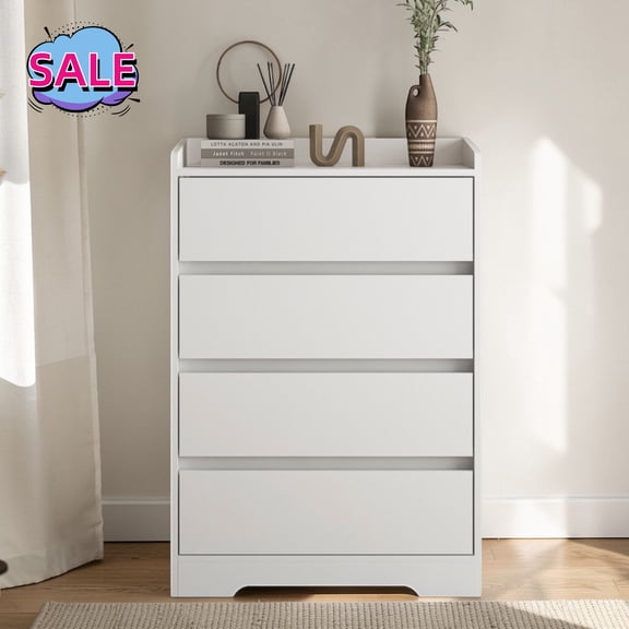 Hassch 4-Drawer Storage Dresser for Bedroom, Modern Chest of Drawers for Closet, Entryway, Living Room, White