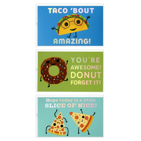 Hallmark Multicolored Mini Notes, Foodie Fun (Pack of 12 Cards with Envelopes)