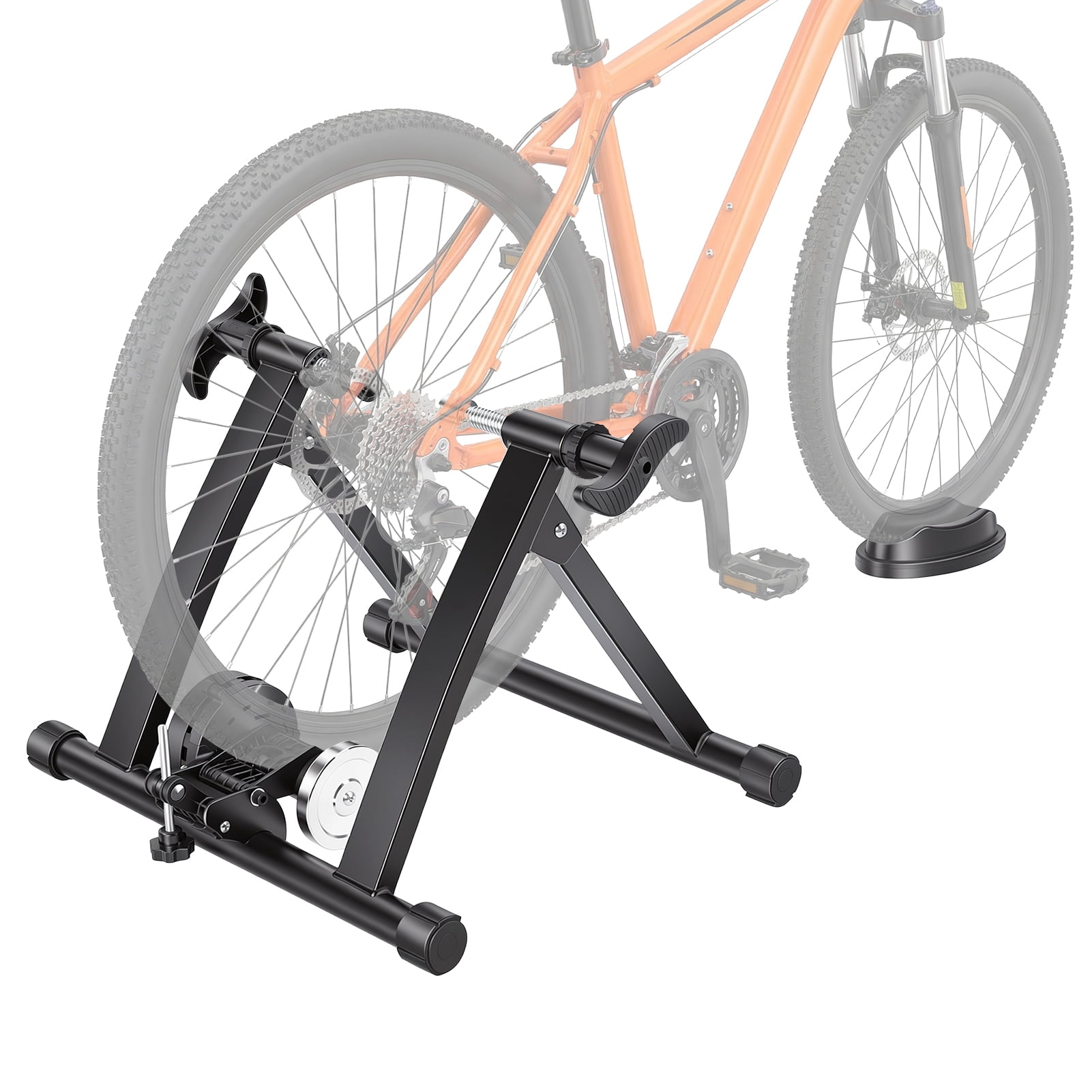 AurumEdge Bike Trainer Stand, Magnetic Stationary Bike Stand Fits 26"-28" and 700C Wheels, Adjustable 6-Level Resistance Bike Trainer with Quick Release Lever and Front Wheel Riser Block Clearance