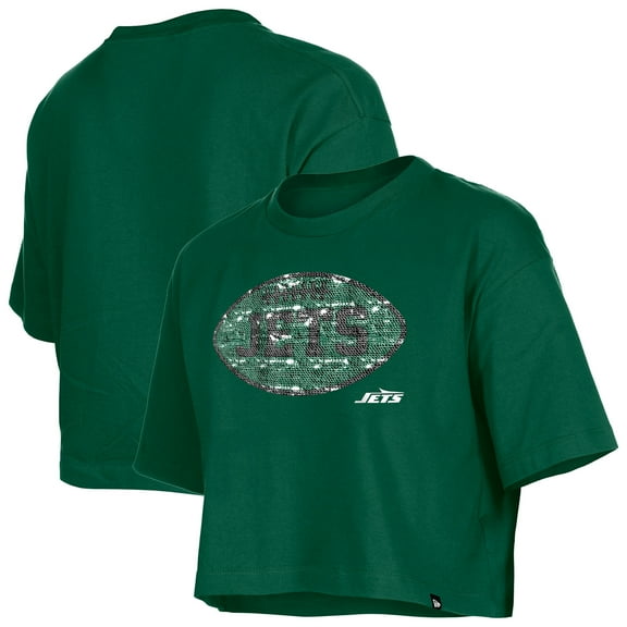 Girl's New Era Green New York Jets Flip Sequin Boxy T-Shirt