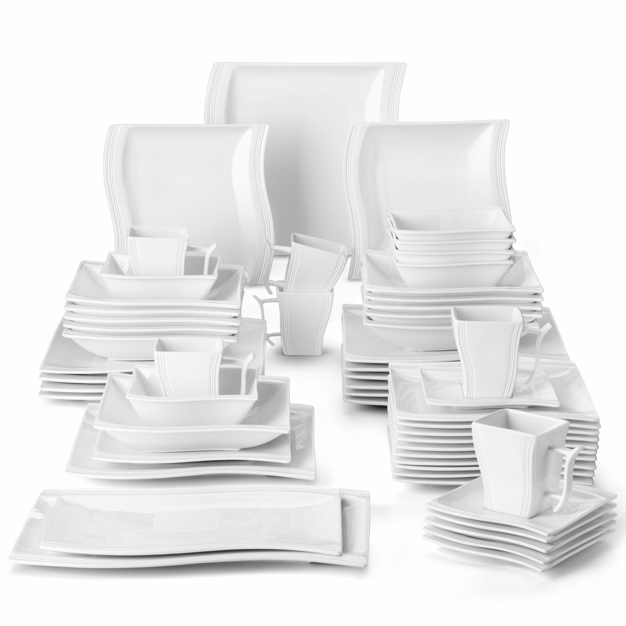 MALACASA 56-Piece Dinnerware Sets, Porcelain Dinner Set For 12, Ivory White